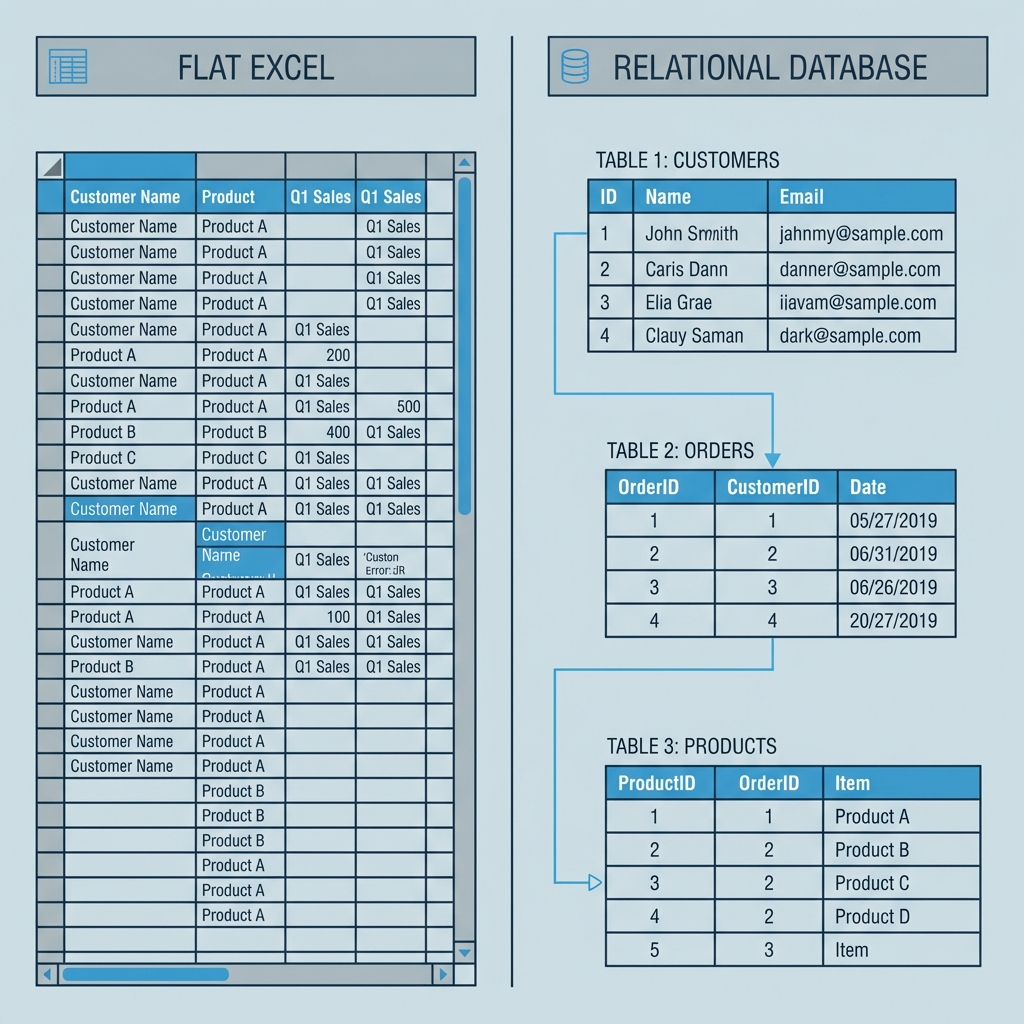 Excel phẳng vs Database quan hệ